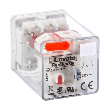 HR703CA230 LOVATO Relay Industrial-11-PIN-3-Switch 10A 230VAC+LED