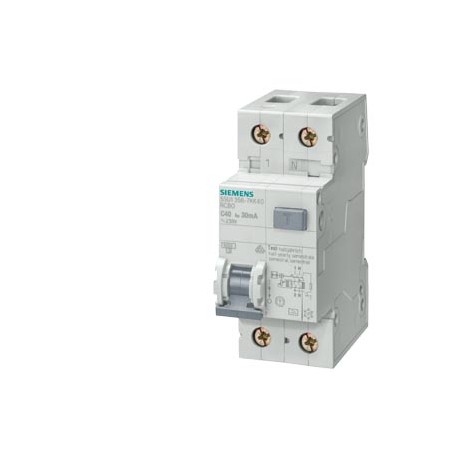 5SU1353-1KK08 SIEMENS Interruptores FI/LS, 4,5 kA, 1 P+N, Tipo AC, 30 mA, Curva C, Entrada: 8 A, Un AC: 230 V