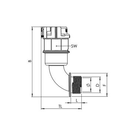 EBF90-36-40/G 10106972 WISKA Elbow fitting 90o PA grey IP68 for DN36/42 tube, M40 thread