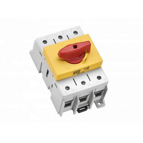 33035 WÖHNER Capus Panel, 125A, 3p, 50-70mm2 flange terminal, red/yellow lever, SD3-3