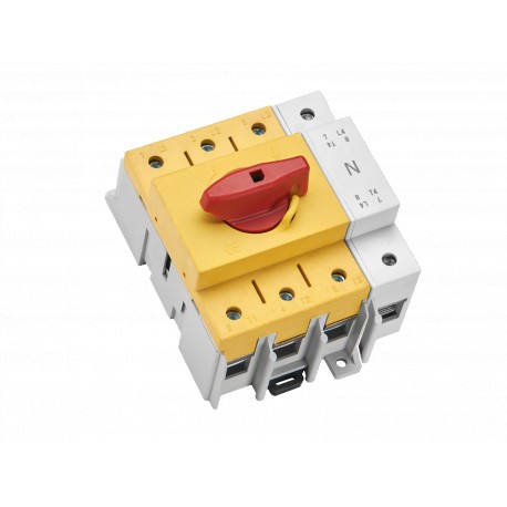 33037 WÖHNER Capus Panel, 125A, 3p+N, 50-70mm2 flange terminal, levier rouge/jaune, SD3-4