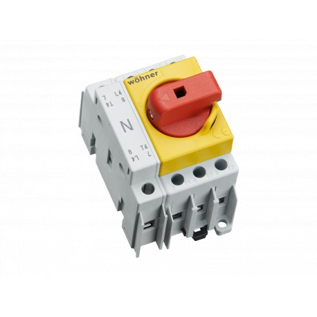 33843 WÖHNER Capus SD Panel, 25A, 3p+N Switch-Seationer, 1.5-16mm2 Flange Terminal, Levier Rouge/Jaune
