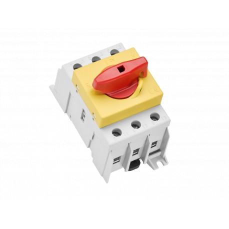 33884 WÖHNER Capus SD Panel, 63A, 3p, 16-50mm2 Flange Terminal, Red/Yellow Lever