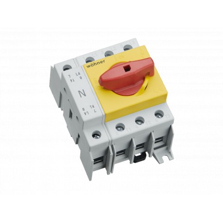 33889 WÖHNER Capus SD Panel, 80A Switch-Seationer, 3p+N, 16-50mm2 flange terminal, red/yellow lever, SD2