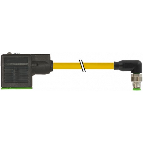 7000-88731-0330200 MURRELEKTRONIK M8 male 90° 4 pole / MSUD valve plug form A 18 mm PUR 3X0.34 yellow, UL/CS..