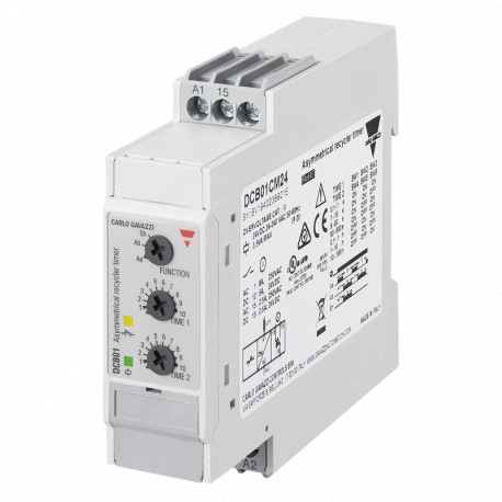 DCB01DM24 CARLO GAVAZZI parâmetros assimétricos cíclicas função selecionada saída de sinal 2 relés outros in..