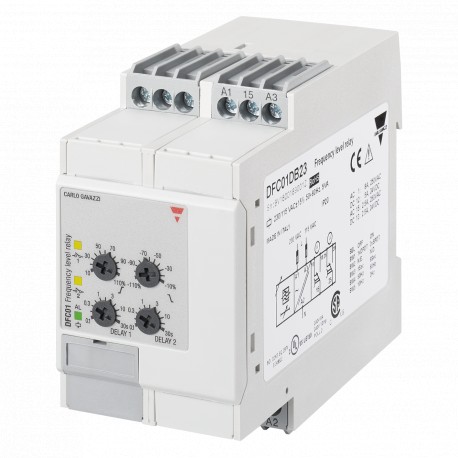 DFC01DB48 CARLO GAVAZZI Relé de control de frecuencia máx./mín., con dos relés independientes, Alimentación ..