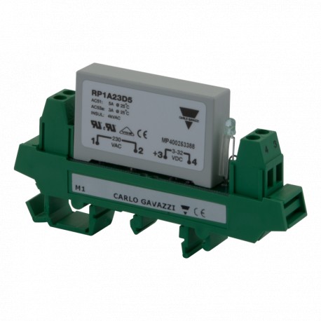 RP1A23D3M1 CARLO GAVAZZI Parâmetros sistema de montagem selecionada trilho DIN CATEGORIA intensidade de corr..