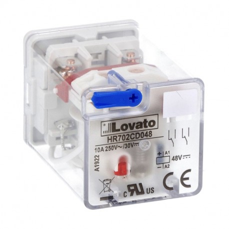 HR702CD048 LOVATO Relé Industrial 8 PINS 2 Conmutado 10A 48VDC+LED
