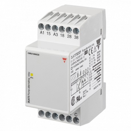 DLA73TB232P CARLO GAVAZZI Parâmetros selecionados sinal de saída 3 relés EXIBIDO bomba variável alternância ..