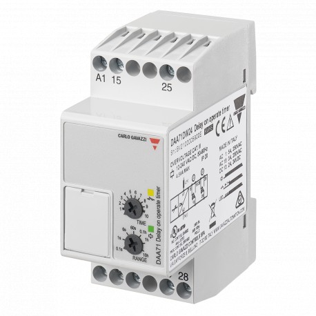 DAA71DW24 CARLO GAVAZZI parâmetros de atraso selecionados função operacional 2 relés sinal de saída de outro..