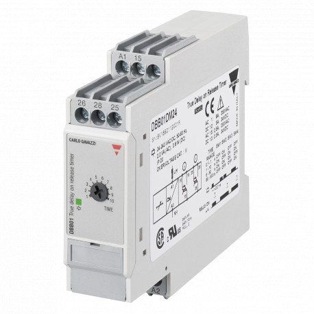 DBB01DM24 CARLO GAVAZZI Paramètres sélectionnés FONCTION Tempo travail au relâchement SIGNAL DE SORTIE 2 rel..