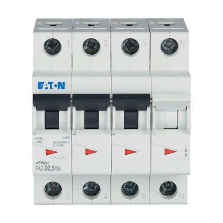 FAZ-D2,5/3N 278987 EATON ELECTRIC Миниатюрный автоматический выключатель (MCB), 2,5 А, 3p+N, характеристика:..