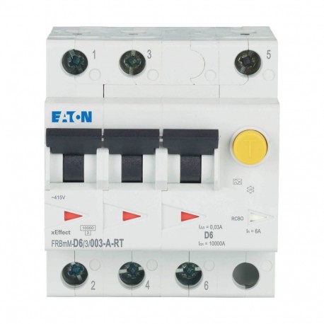 FRBMM-D6/3/003-A-RT 305165 Y7-305165 EATON ELECTRIC FRBMM Int. combinato, 6A, 30mA, curva a D, 3p, terminale..