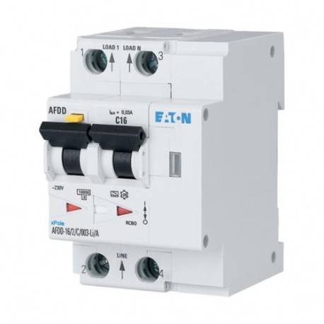 AFDD-40/2/B/003-F 187290 EATON ELECTRIC Interruptor de proteção contra incêndio, 2p, B, 40 A, 30 mA, Tipo F