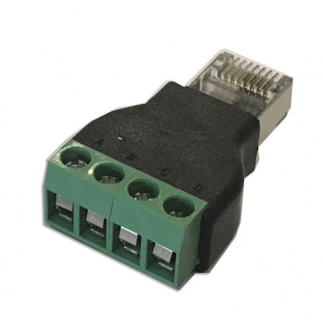 RJTB500 ADELSYSTEM Conector RJ45/DC-UPS bloco de terminais de 4 pinos Tamanho 3 (Aux 2)