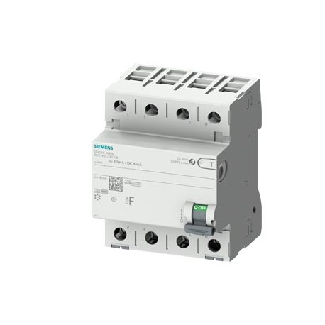 5SV3342-3KK60 SIEMENS interruptor diferencial, 4 polos, tipo F, In: 25 A, 30 mA, 6 mA DC, Un AC: 400 V, movi..