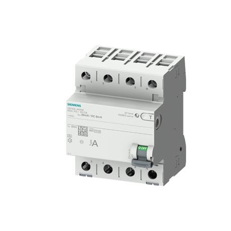 5SV3346-6KK60 SIEMENS interruttore differenziale, a 4 poli, tipo A, In: 63 A, 30 mA, 6 mA DC, A AC: 400 V, e..
