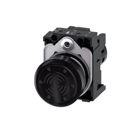 3SU1200-6LC10-1AA0 SIEMENS campainha, compacta, 22 mm, circular, de plástico, preta, tom contínuo de 4,5 kHz..
