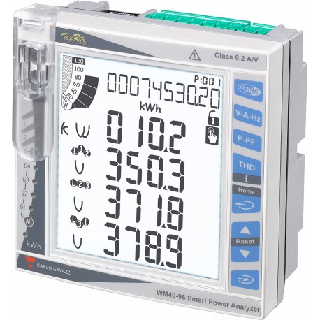 WM40AV63H CARLO GAVAZZI Quality analyzer of network three-phase, Multiple I/O options, and connection, recor..