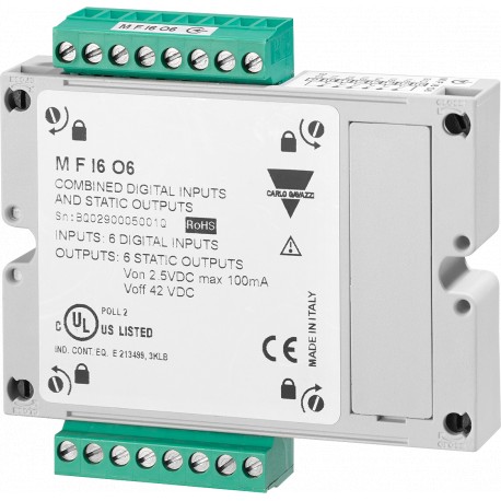 MFI6O6 CARLO GAVAZZI Módulo de E/S digital, Combina Ent. digitales y Sal. estáticas (CA/CC Opto-Mos) SLOTA p..