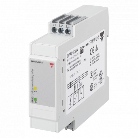 DPA01CM44 CARLO GAVAZZI Selected parameters OUTPUT SIGNAL 1 relay SETPOINTS 1, fixed MONITORED VARIABLE 3-ph..