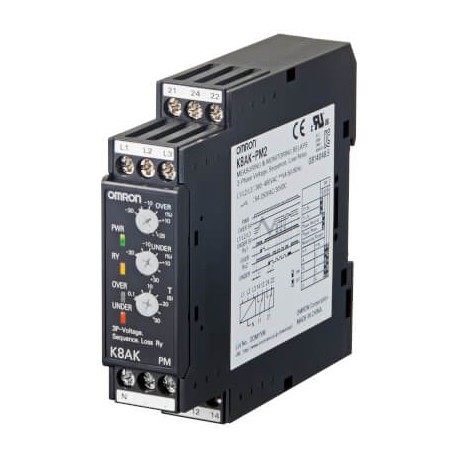 K8AK-PM2 K8AK0025R K8AKPM2 OMRON Tensione trifase Max / Min+Sequenza di+Per fase, 380-480AC 2 SPDT
