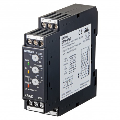 K8AK-PW1 K8AK0026G 378183 OMRON Trifase Max & Min Voltage 1 SPDT 200-240VAC 2 SPDT