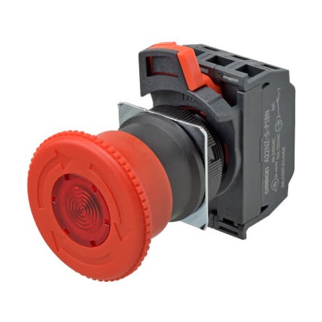 A22NE-M-P202-C A22E0043H 679722 OMRON Pushbutton 40mm Emergency Lighting 24Vdc/Vca Rotate IP65 2NC Push-in+