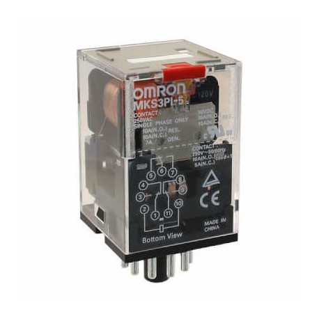 MKS3P-5 110VAC MKSN8073E MKS3P5AC110BYOMZ OMRON 3PDT 10A ХР. механический ИНДИКАТОР Кнопка-тест