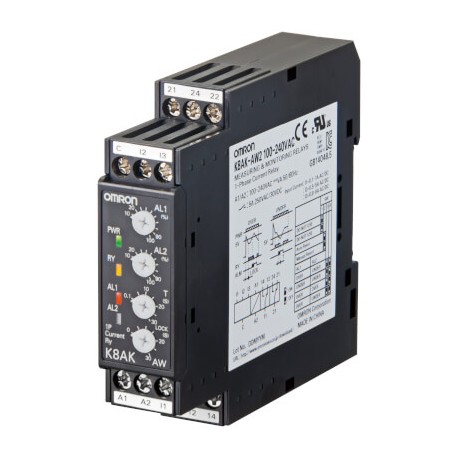 K8AK-AW1 100-240VAC K8AK0007M K8AKAW1100240VAC OMRON Corrente monofase, Max e Min 20-500mA 100-240VAC 2 SPDT