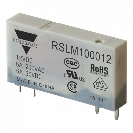 RSLM100012 CARLO GAVAZZI Electromechanical relay narrow 5 mm, Amperage 6 A, Voltage coil 12VDC, Configuratio..