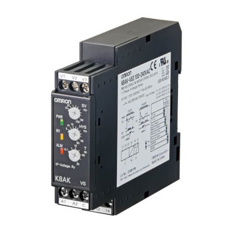 K8AK-VS2 100-240VAC K8AK0013E K8AKVS2100240VAC OMRON Tensione monofase Max o Min 1-150VAC/DC 100-240V ac 1 C..