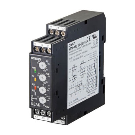 K8AK-AW2 24VAC/DC K8AK0010M K8AKAW224VACDC OMRON Einphasig-Strom Max und Min 0,1-8A 24VAC/DC 2 WECHSLER