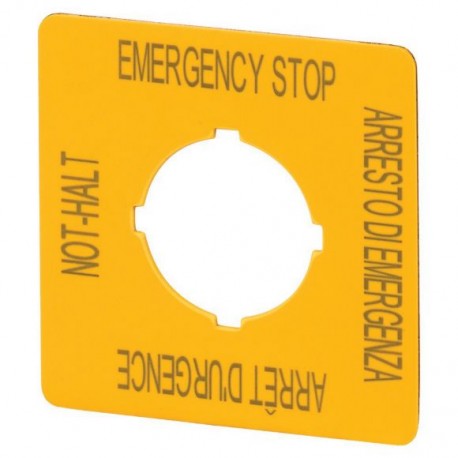 M22-XYK11 121373 M22-XYK11Q EATON ELECTRIC Label, emergency stop, HxW 50x50mm, yellow, DE, EN, FR, IT