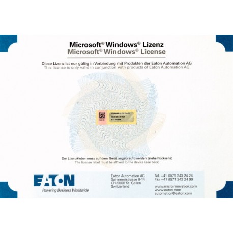 LIC-OS-CE50-PP 140408 4560844 EATON ELECTRIC Licenza Windows CE5.0 Professional Plus, per XV200, XVH300, XV(..