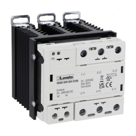 HS3D5HV024E230 LOVATO RELÉ DE ESTADO SÓLIDO 3P 24A COM DISSIPADOR DE CALOR