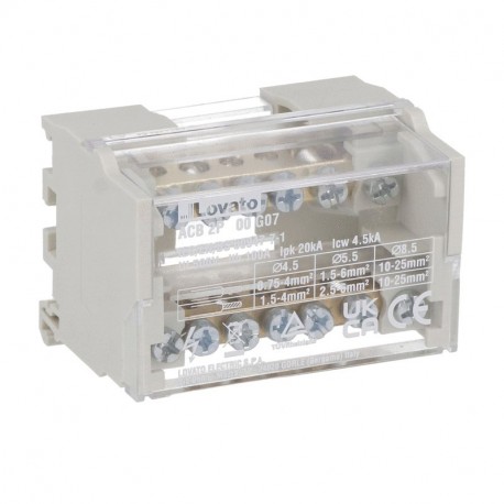ACB2P100G07 LOVATO Répartiteur modulaire à l’échelle 2P 100A 7 BORNES