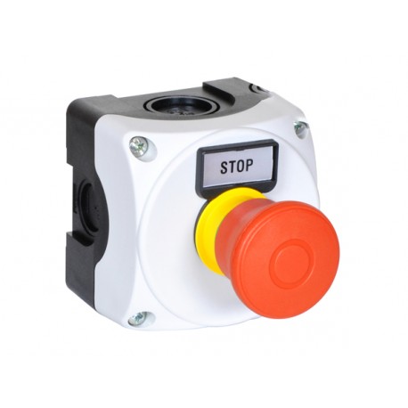 LPZP1B801 LOVATO Botonera plástico Platinum Blanca montada con LPCB6744 + etiqueta de STOP