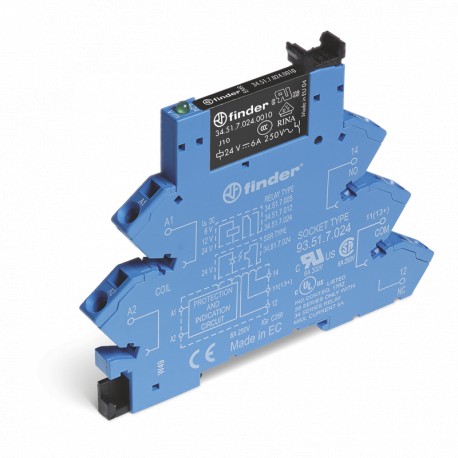 386170120050SPB FINDER Interface modular SÉRIE 38, relé eletromecânico, 1 contato comutado 6A AgNi 12V DC, s..