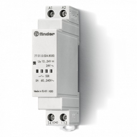 770190248051 FINDER Solid State Relay SERIES 77, 1 NA 5A output, DIN rail mounting, 6...24V AC/DC, 230V AC o..