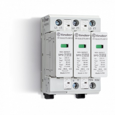 7P1395000006 FINDER SERIE 7P Type 1+2 surge protector, 3 varistors, 1500V DC, 20kA