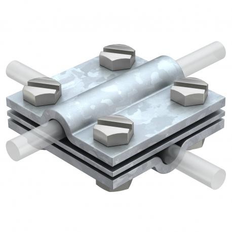 252 S1 FT 5312292 OBO BETTERMANN Rounded/rounded cross connector, with intermediate plate, 8-10mm, hot dip g..