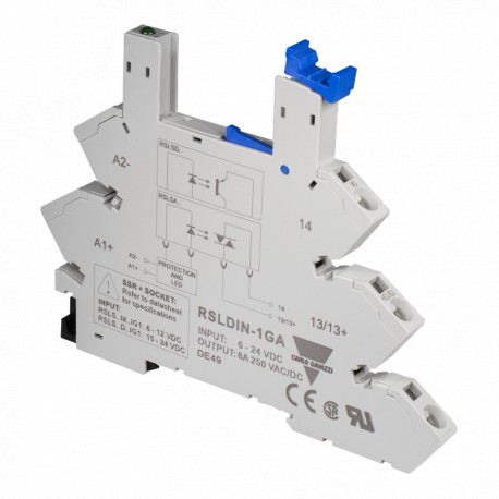 RSLDIN-1GAX10 CARLO GAVAZZI DIN adaptor module for RSLS series (Plug-in solid state relays), 250 VAC/DC max...
