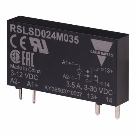 RSLSD024D035 CARLO GAVAZZI 1-pole Plug-in SSR, DC switching, Operating voltage (Ue): 3 30 Vdc, Rated current..