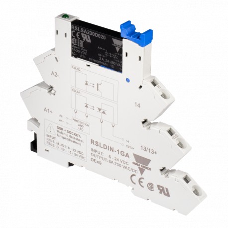 RSLSD024D060IG1 CARLO GAVAZZI 1-pole SSR + Socket (SPR), DC switching, Operating voltage (Ue): 3 30 Vdc, Rat..