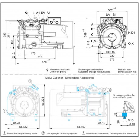 097B16276 DANFOSS REFRIGERATION BOCK, HAX34e/315 LT 5 LG, Semi-hermetic air cooled