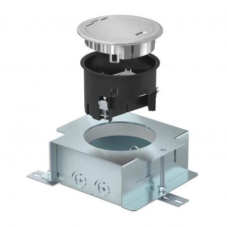 GES R2 Cr V SFB 7408845 OBO BETTERMANN Floor socket with lid Chrome 2xtomas VDE and box 140x140x85 Die casti..