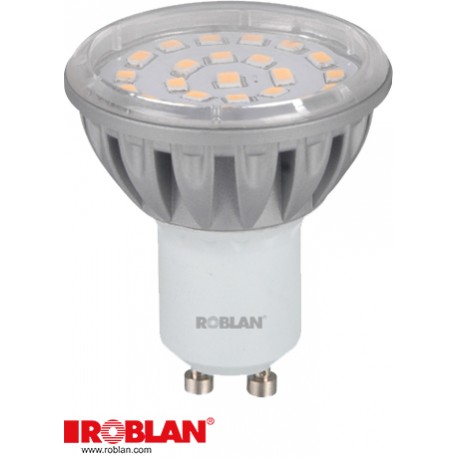  LEDSMD24AWW ROBLAN SMD LED Dichroic GU10 24 5050SMD 4.5W ALUMÍNIO Quente 290lm 220V