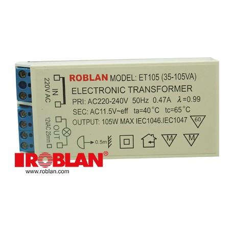 ET105W ROBLAN Transformador Electrónico.Electronic 105W 12V